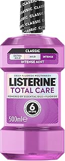 Listerine Total Care Intense Taste Classic Antibacterial Mouthwash (500ml), Fresh Mint Blast Flavour with 6-in-1 Benefits, Helps Reduce Plaque and Freshens Breath