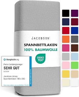 Jacobson Jersey Fitted Sheet, Cotton Bed Sheet, 140 x 200 cm to 160 x 200 cm, Grey