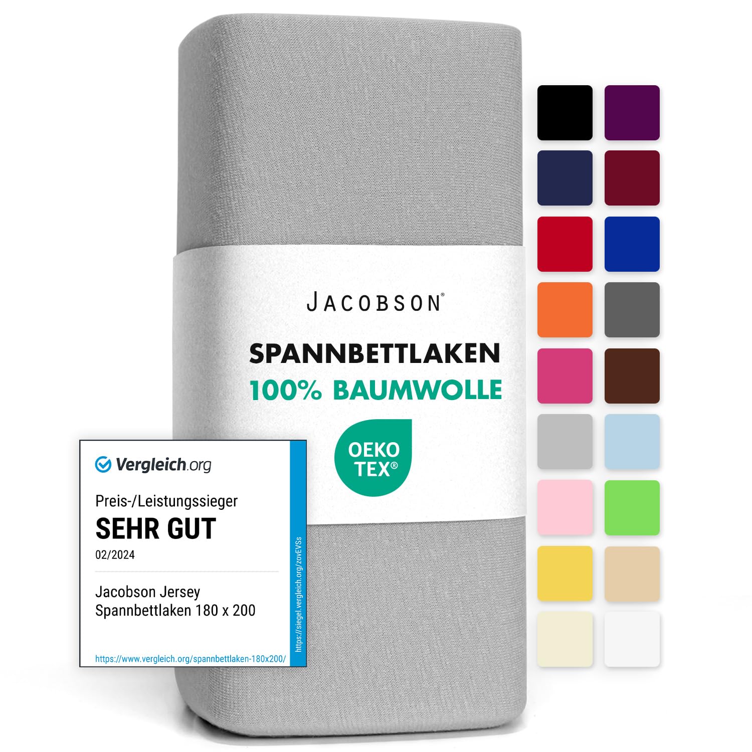 Jacobson Jersey Fitted Sheet, Cotton Bed Sheet, 140 x 200 cm to 160 x 200 cm, Gr