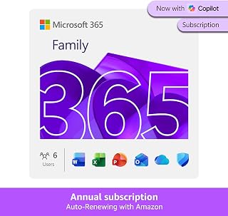 Microsoft 365 Family | 12 Months | 6 People | Up to 6TB Storage | AI Office Apps | Annual auto-renewing Amazon subscription