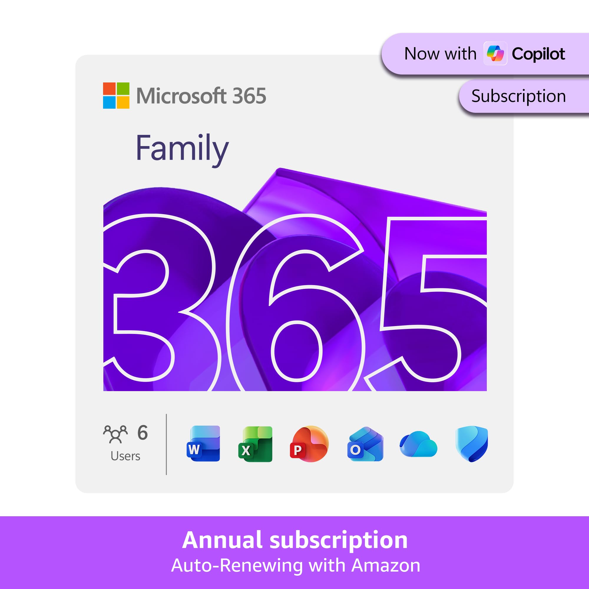 Microsoft 365 Family | 12 Months | 6 People | Up to 6TB Storage | AI Office Apps