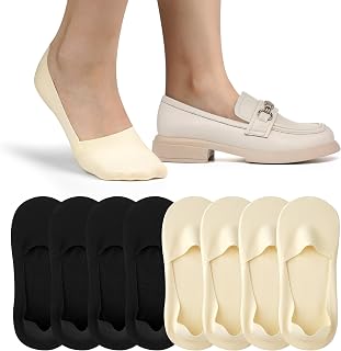 4 Pairs Womens No Show Socks Thin Ice Silk Non Slip Loafers 2 Nude + 2 Black