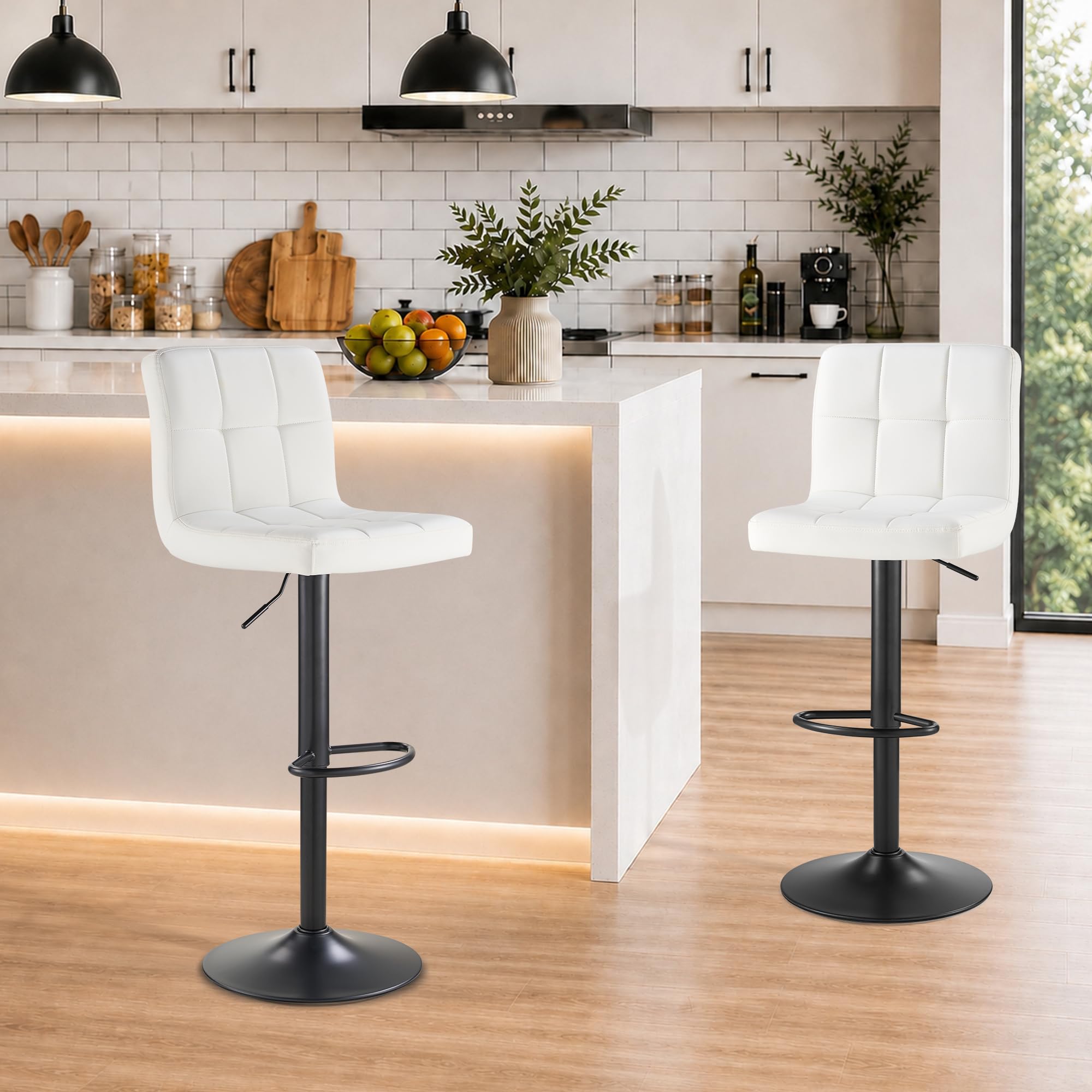 SAETSFEG Adjustable Swivel Bar Stools Set of 2 with Back and Footrest, Armless U