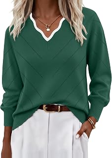 Ekouaer Fall Sweaters for Women V Neck Lightweight Sleeve Tops