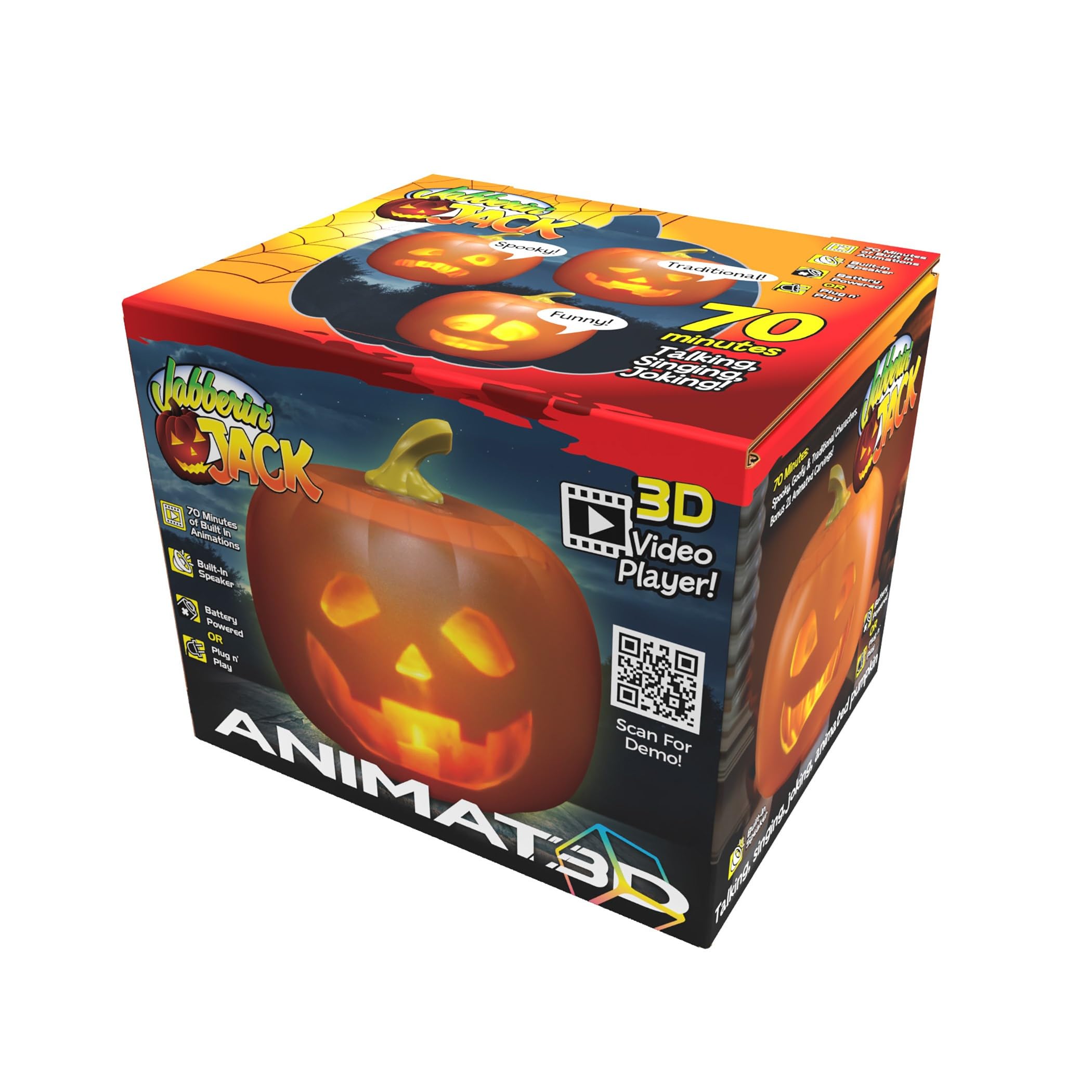 ANIMAT3D Jabberin' Jack Talking Animated Pumpkin with Screen, Built-in Projector