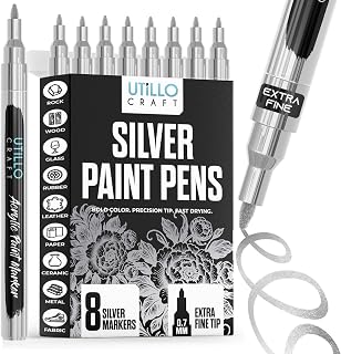 Utillo Craft Silver Paint Pen (8-Pack), 0.7mm Extra Fine Paint Markers