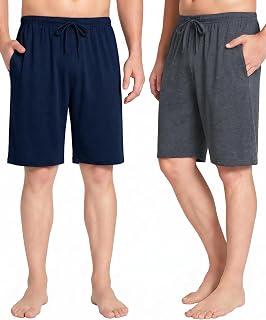 2 Pieces Men's Pajama Shorts Summer Shorts Adjustable Modal Waist with Pockets