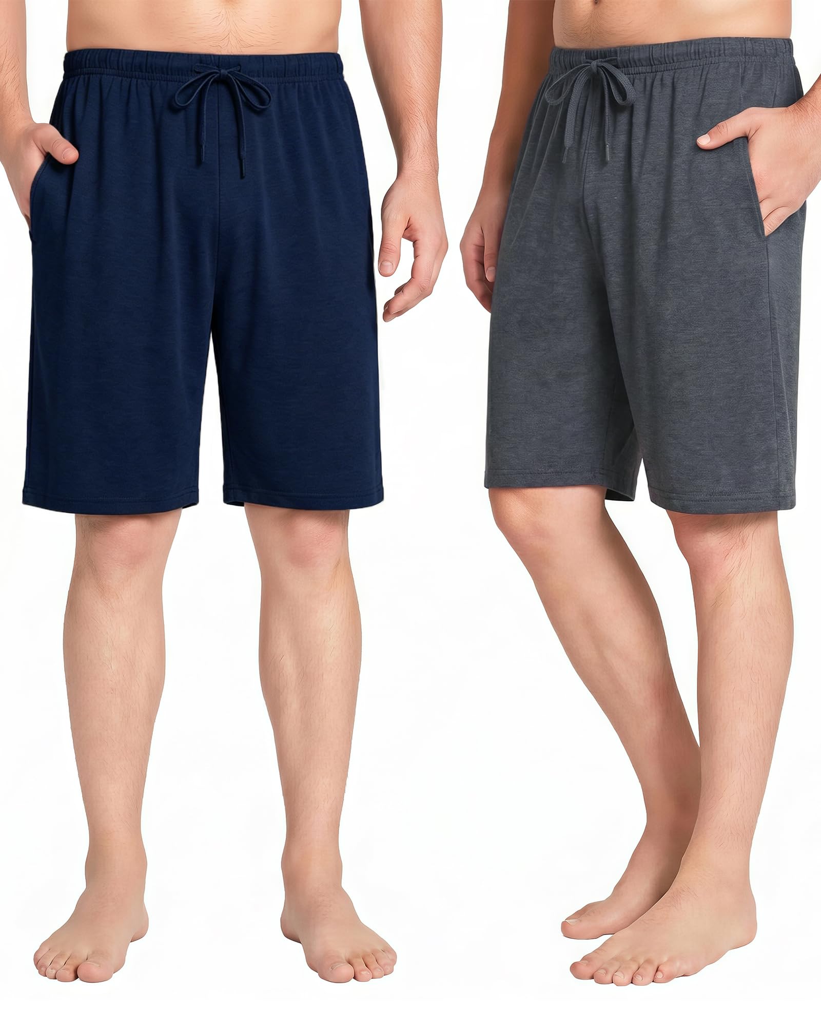 2 Pieces Men's Pajama Shorts Summer Shorts Adjustable Modal Waist with Pockets