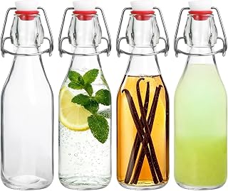 Swing Top Bottles,8.5oz 4 Pack Flip Top Glass Bottle with Airtight Closures | Reusable for Vanilla Extract Kombucha, Beer, Cold Brew, Homemade Beverages & Storage