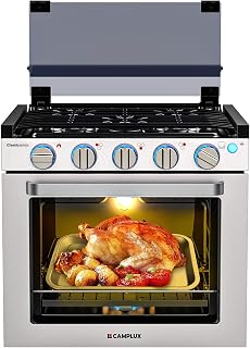 CAMPLUX RV Stove Propane Range 21 Inches, RV Oven with 3 Burners, Classic | RV Range Oven Stove Combo 28,100 BTU/Hr, Stainless Steel for Camper, Motorhome, Tiny House, and Apartment RGS21MSF