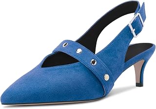 HDEUOLM Women's Stiletto Mid Heel Pointed Toe Sandals Slingback Slip-on Buckle Closure Party Dress Shoes