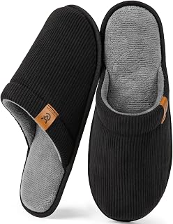 VeraCosy Men's Corduroy Scuff Slippers, Comfortable Memory Foam Inner