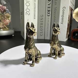 1 x Vintage Brass Dog Figurine, Vintage Mini Dog Statue, Pure Copper Animal Ornament for Home Desk, Unique Lucky Gift for Dog Lovers and Collectors