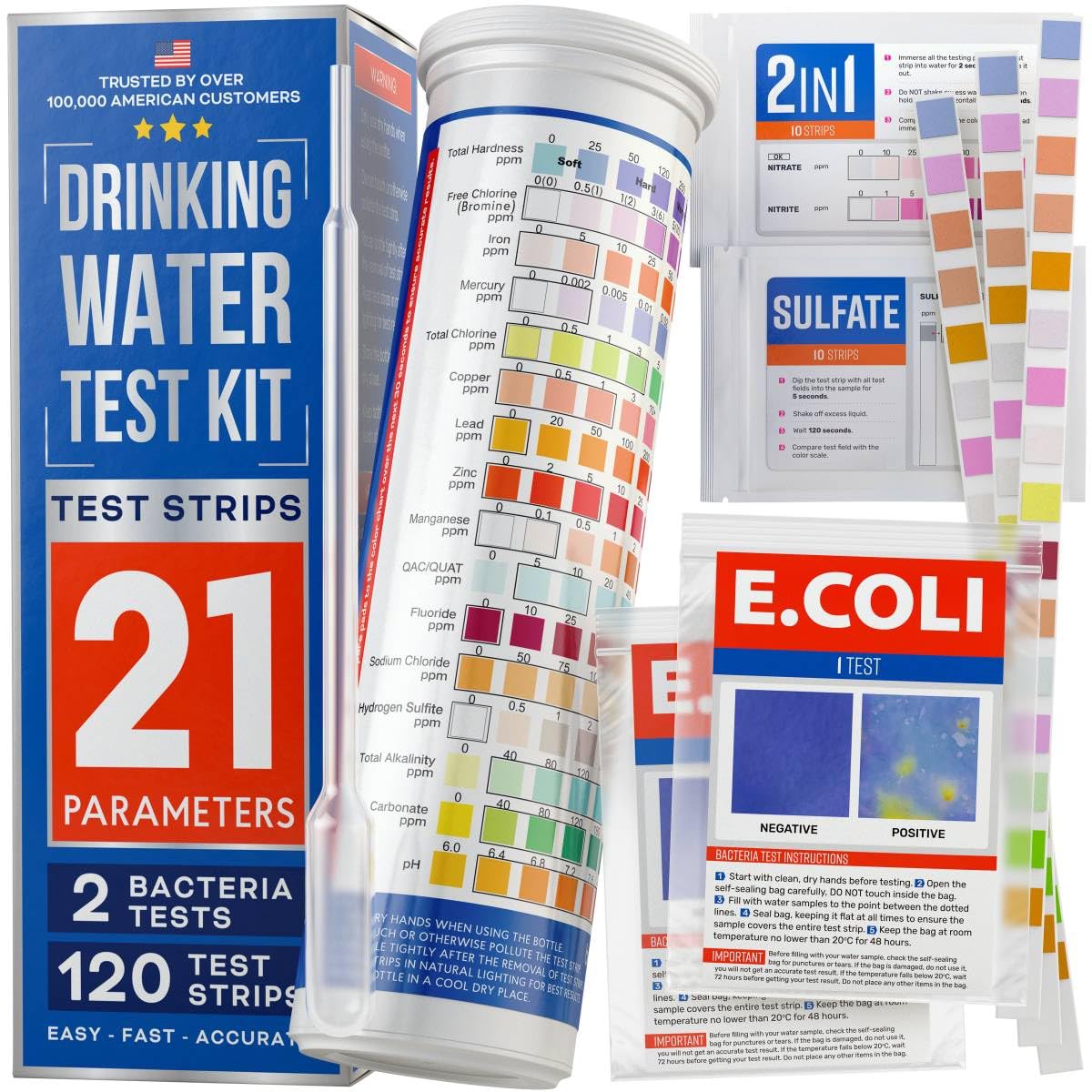 Bestprod All-New 21 in 1 Drinking Water Testing Kit Strips, Home Tap and Well Wa