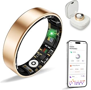 Women Men Smart Ring Health Tracker, Sleep Exercise Health Monitoring Wearable Device, IP68 Waterproof, iOS/Android Compatible, No Subscription Required, 5‑Day Long Lasting Battery (Rose Gold, 8)