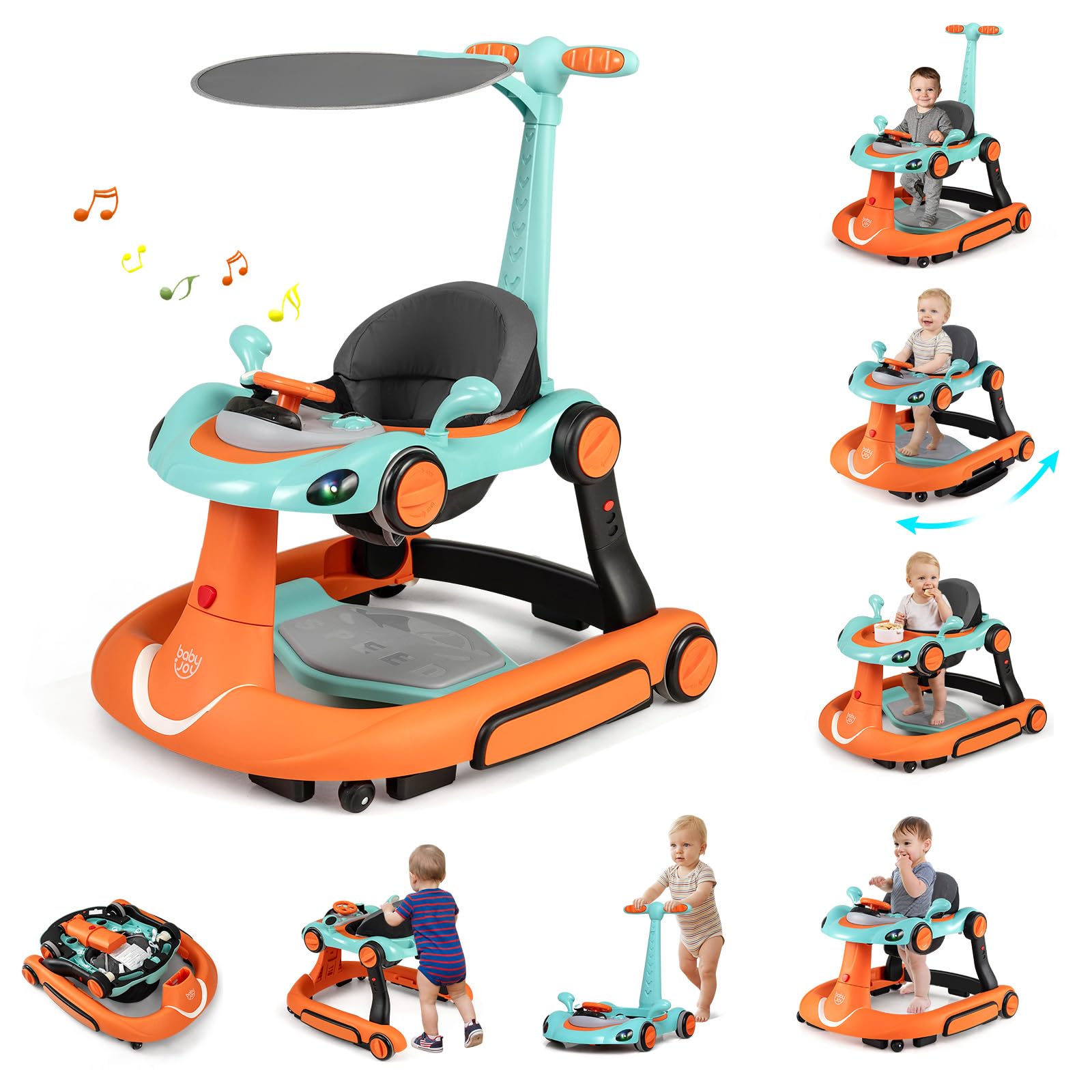 BABY JOY 7-in-1 Baby Walker, Foldable Baby Walker and Bouncer Combo with Handle,