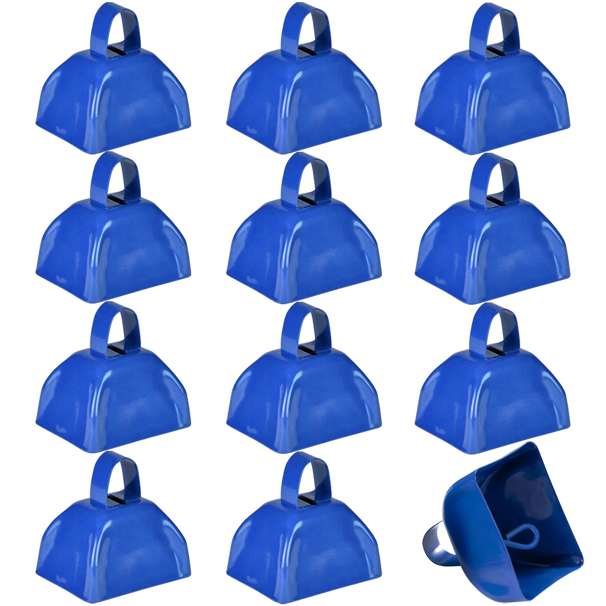 3 Inch Blue Metal Cowbells (12-Pack) Loud Cheering Noise Makers | Hand Percussio