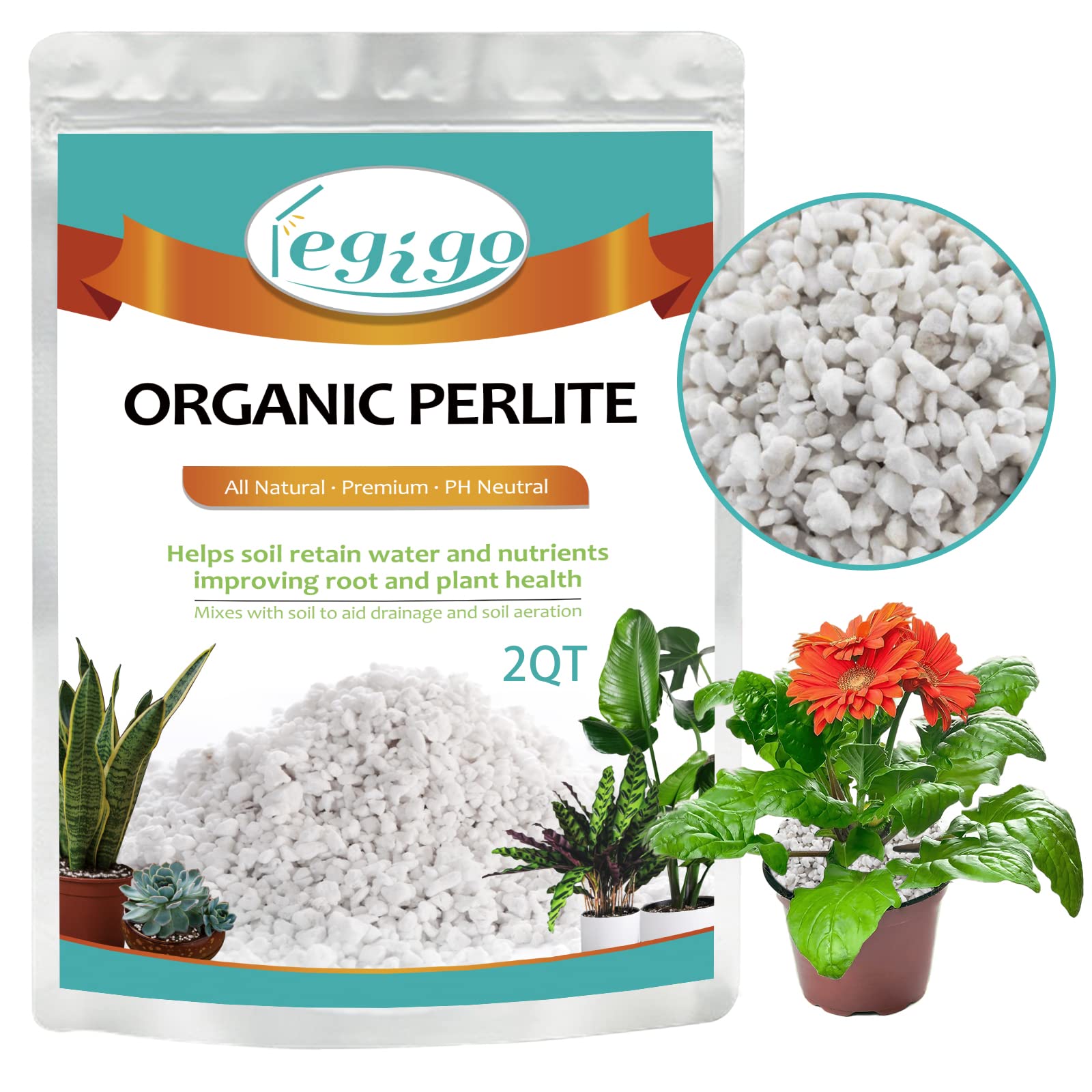 Legigo 2 Quarts Organic Perlite for Plants Indoor, Soil Mix Amendment | Improves