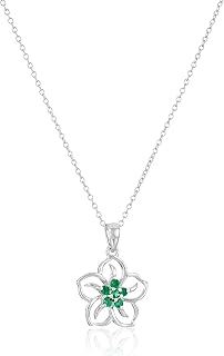 Amazon Collection Collar con colgante de plata de ley con gemas en forma de flor de la colección Amazon