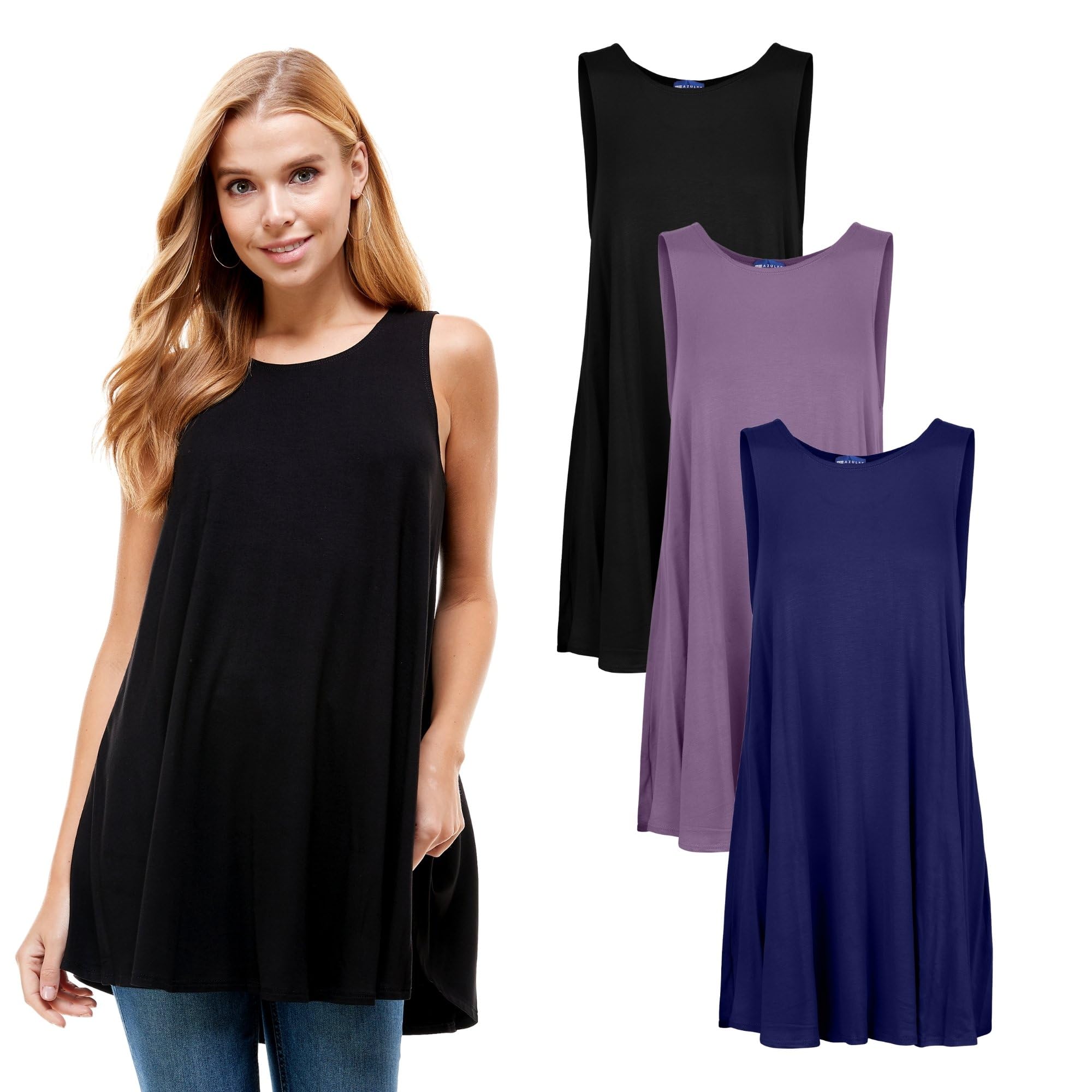 Azules Women's Rayon Span Tank Top Tunic-Solid