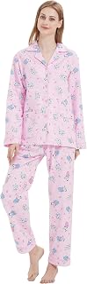 Amaxer Women's Flannel Pyjama Set, 100% Cotton, Autumn/Winter Pyjamas, Long Two-Piece