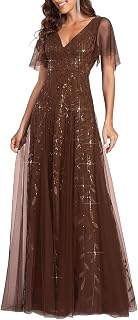 Ever-Pretty Women's V-neck Bridesmaid Dress for Evening Ceremony Long Bridesmaid with Sequins Denim Blue