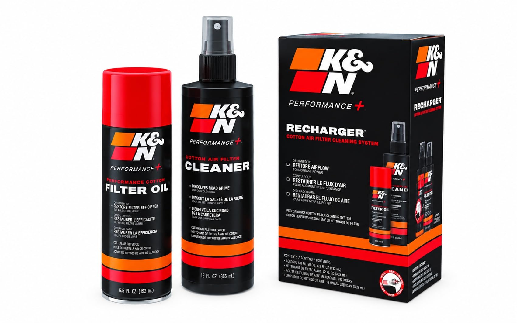 K&N Air Filter Cleaning Kit: Aerosol Filter Cleaner and Oil Kit; Restores Engine