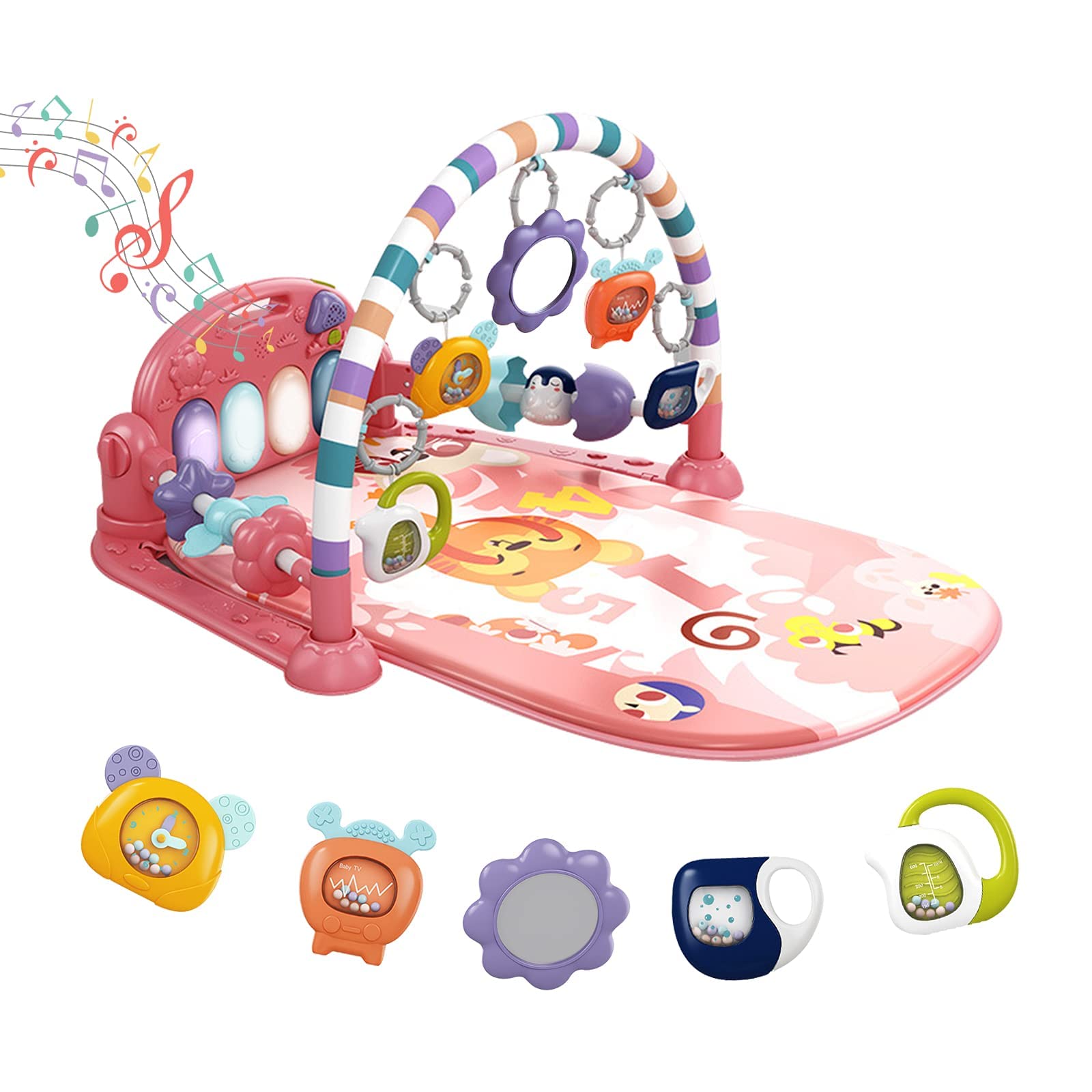 dearlomum Pink Tiger Theme Baby Play Mat Gym with Kick &amp; Play Piano | Tummy 