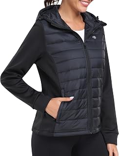 MoFiz Womens Fleece Lined Softshell Hooded Lightweight Insulated Down Jacket Hybrid Down Jacket Full Zip Running Coat