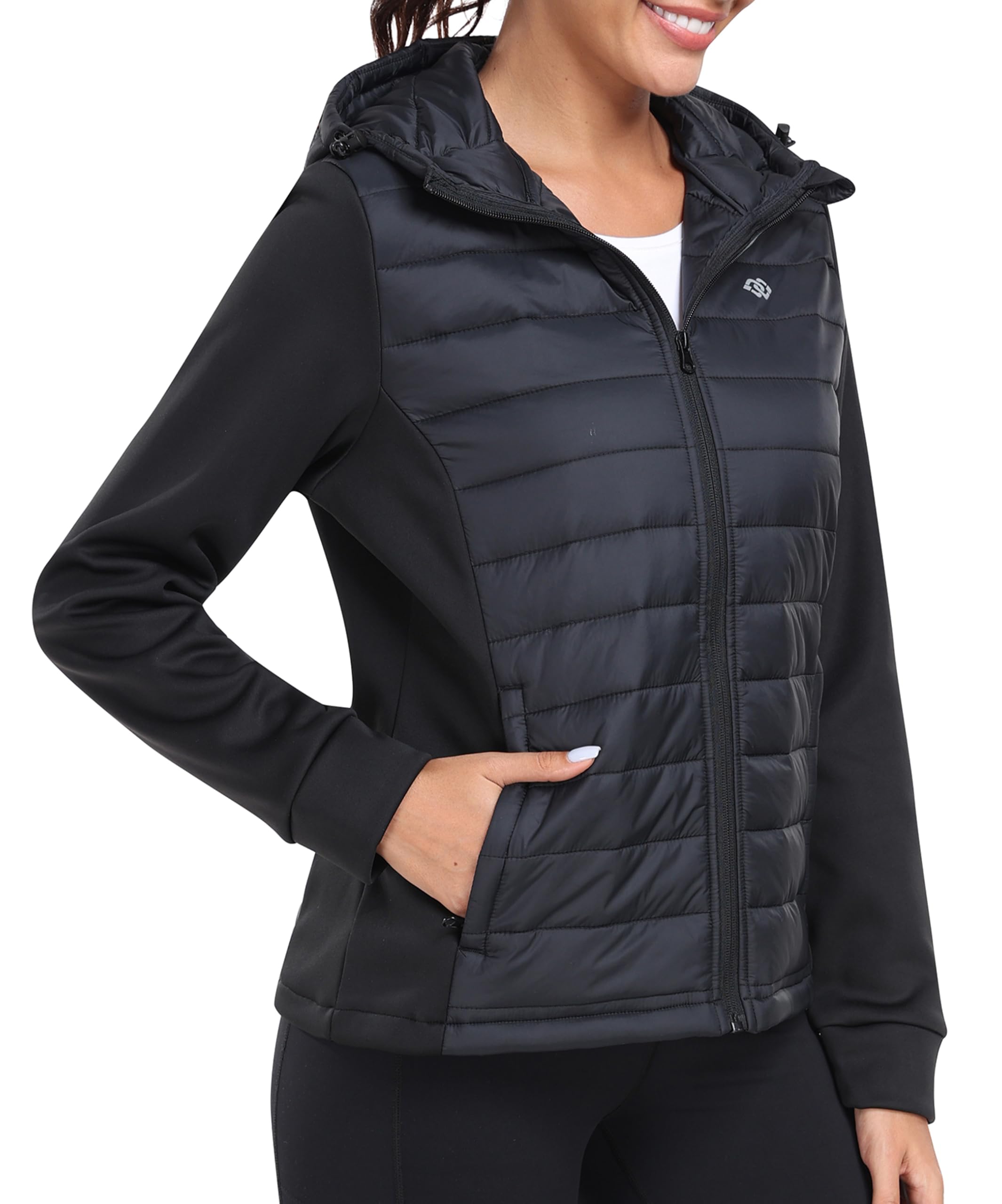 MoFiz Womens Fleece Lined Softshell Hooded Lightweight Insulated Down Jacket Hyb