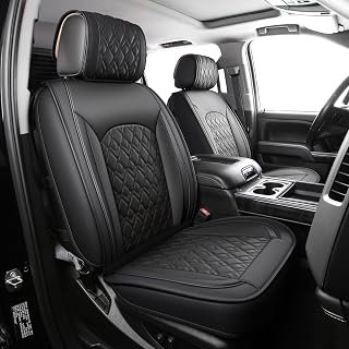 JOJOBAY Chevy Silverado Seat Covers,Leather Seat Covers for GMC Sierra,Custom Fit 2007-2025 1500 2500HD 3500HD Crew Double Extended Regular Cab,LT LZT RST Trail Boss(Full Set,Black)