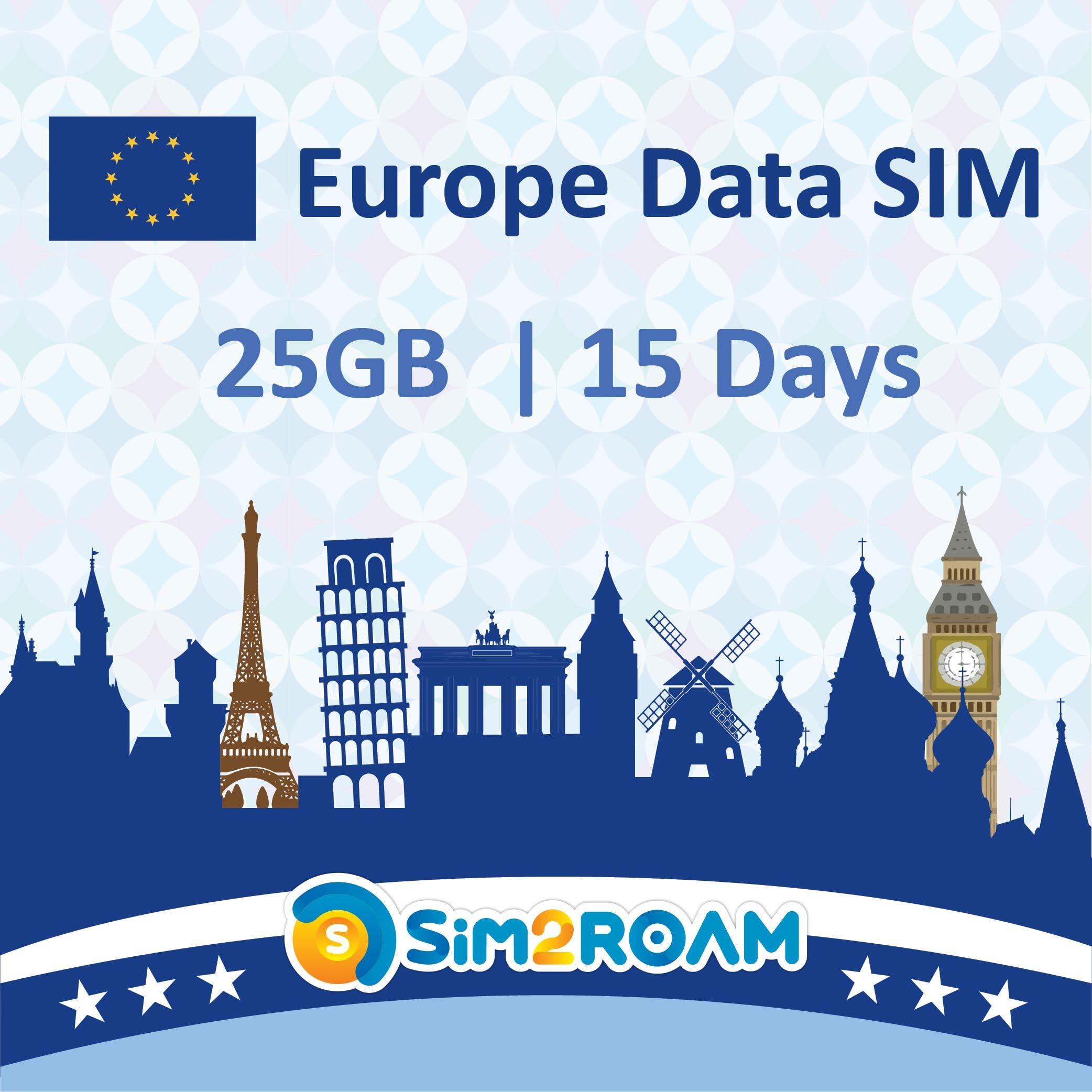 Europe Data ONLY SIM Card 15Days | 25GB of 5G/4G LTE High Speed Prepaid Data Sim