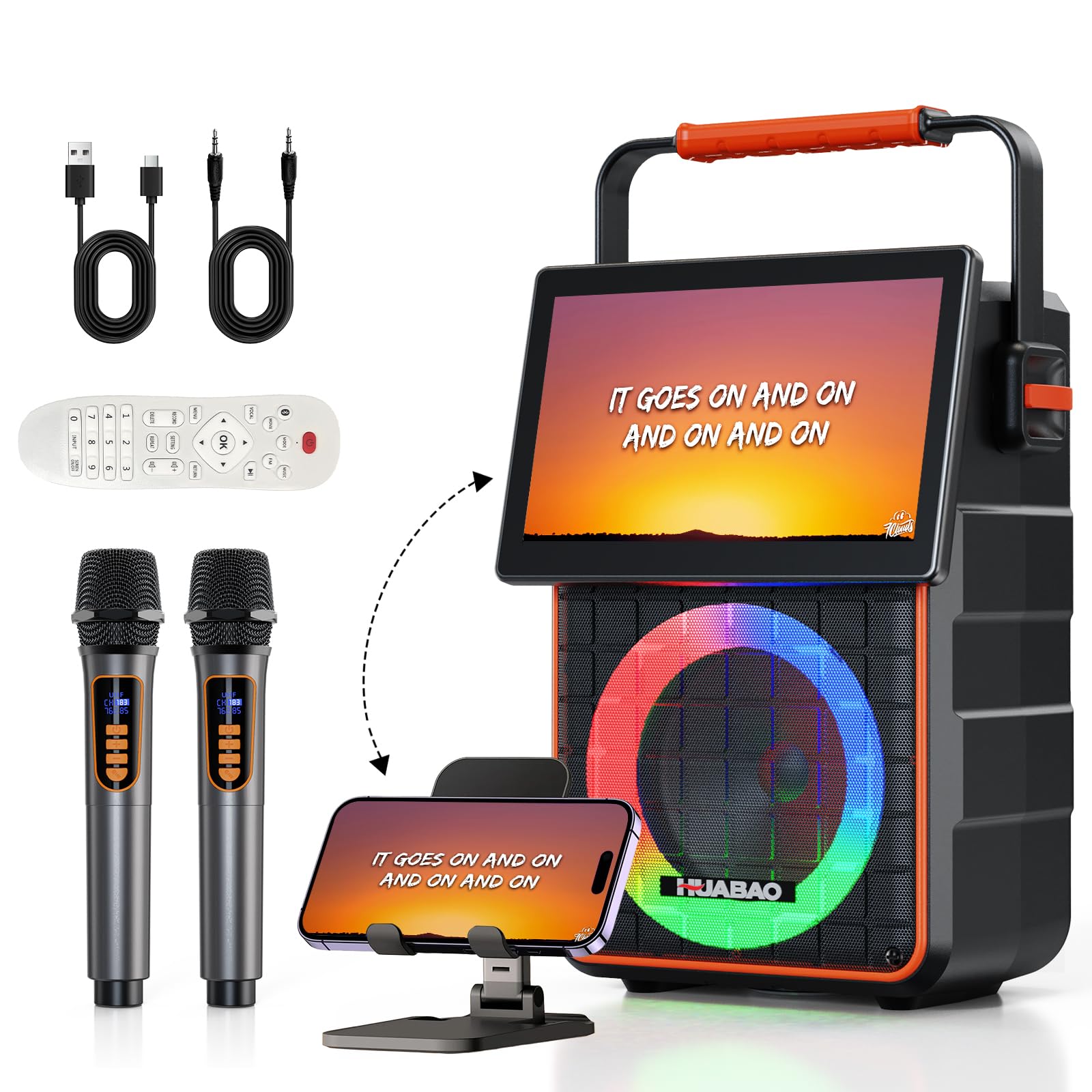 Portable Karaoke Machine with 10.1” Rotatable HD Screen, Wireless Screen Mirrori