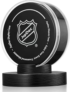 JupDec Hockey Puck Display Case Acrylic Clear Holder with Wood Base, Autograph Souvenir Display Stand, Perfect Showcase for Your Collection, Black, 1 Pack