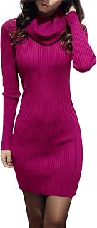 V28 Women's Cowl Neck Knit Stretch Stretch Long Sleeve Slim Fit Sweater Dress
