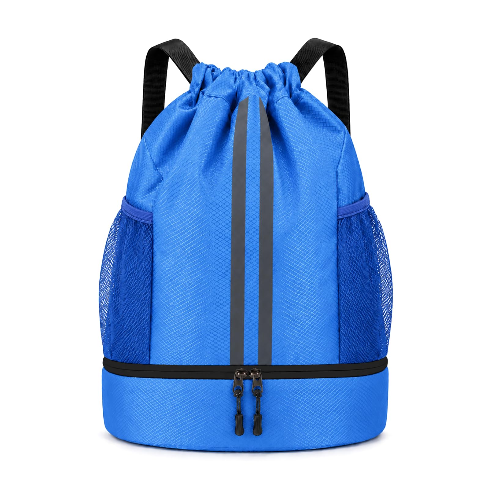 Waterproof Drawstring Bag, PE Kit Bag with Shoe Compartment Blue