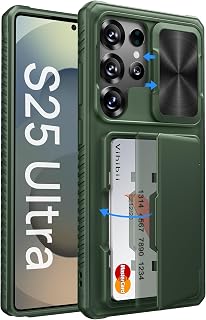 Vihibii Galaxy S25 Ultra Case with Card Holder (4 cards) Back [RFID Blocking] Camera Lens Protection US Military MIL Standard Certified Cover Shock Resistant Non-slip Wallet Style Galaxy S25 Ultra