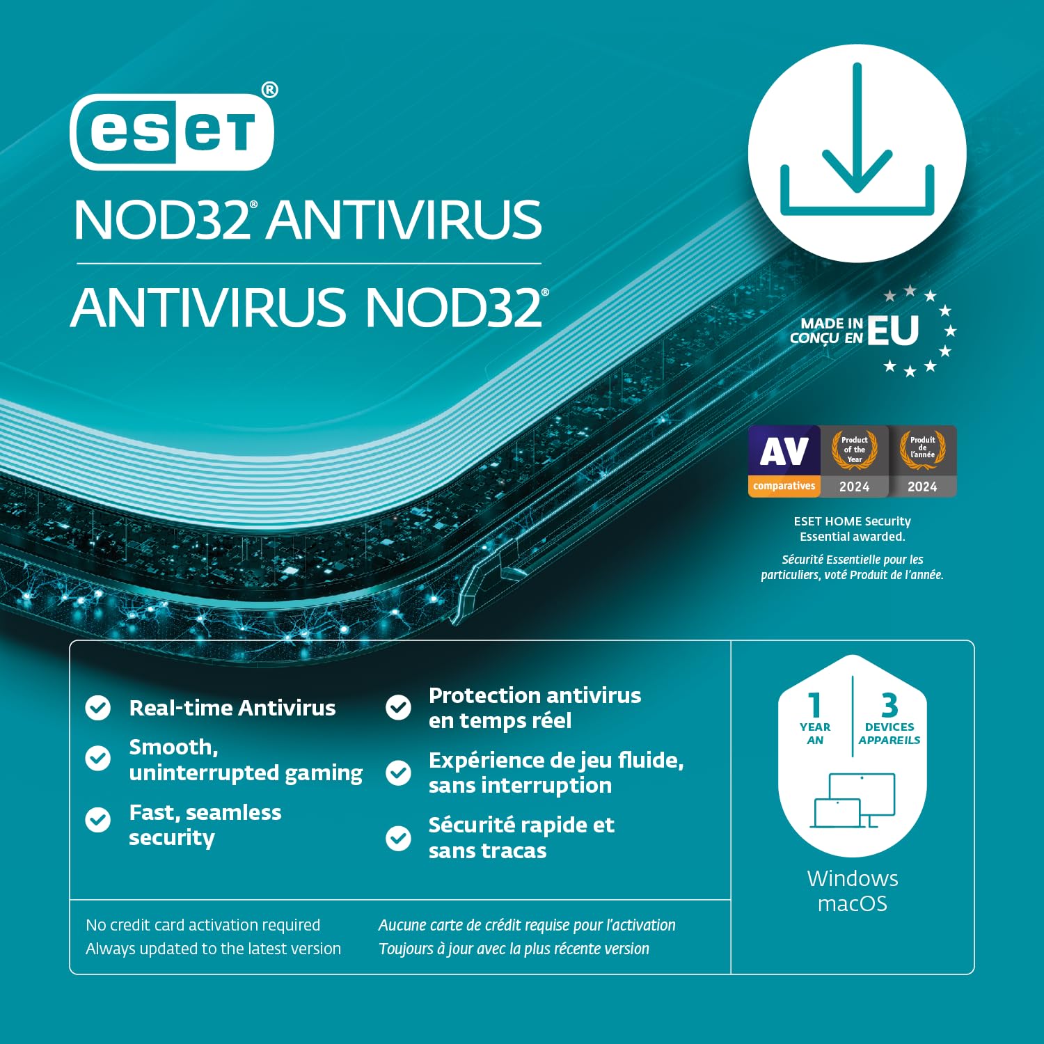 ESET NOD32 Antivirus | 3 Devices | 1 Year | Antivirus Software | Gamer Mode | Li