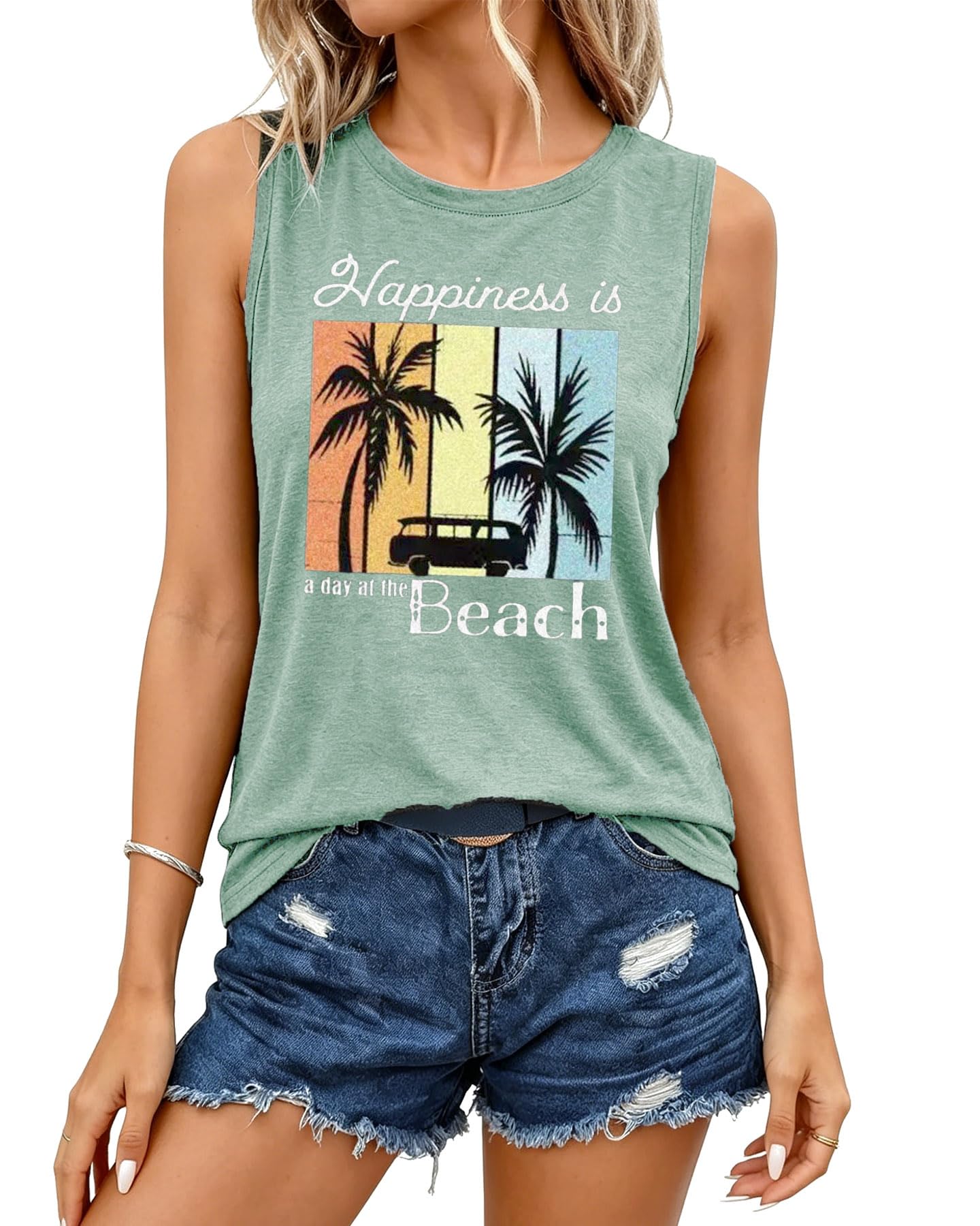 Hawaiian Beach Tank top for Women Summer Palm Tree Graphic Vacation Tops