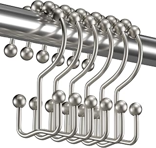 Titanker Shower Curtain Hooks Rings, Rust-Resistant Metal Double Glide Shower Hooks for Bathroom Shower Rods Curtains, Set of 12 Hooks - Matte Nickel