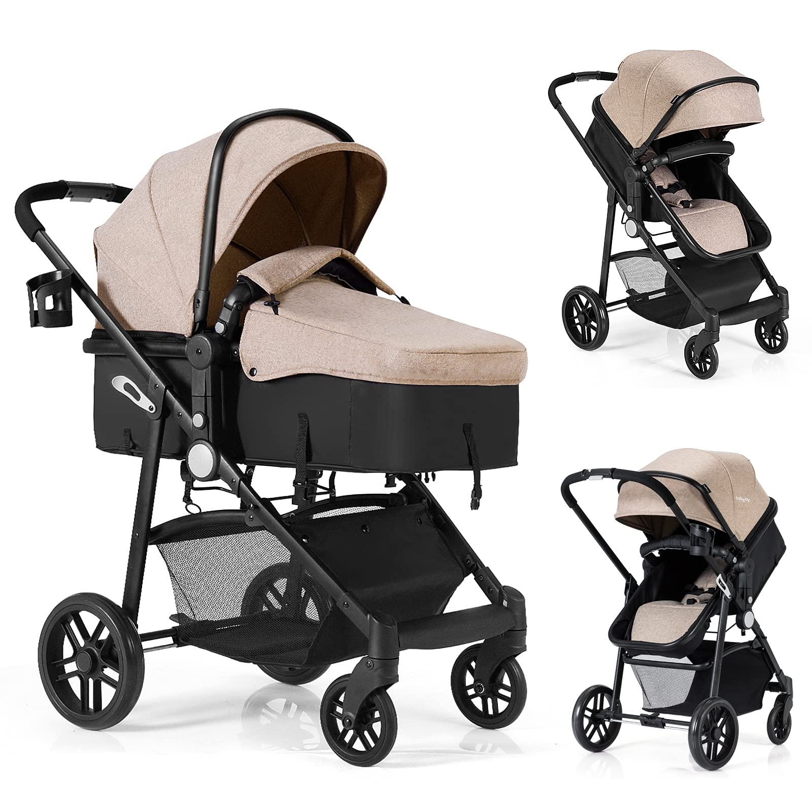 BABY JOY Baby Stroller, 2 in 1 Convertible Carriage Bassinet to Stroller, Pushch