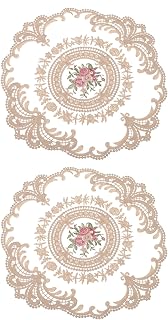 Generic 2 Pieces Retro Lace Placemats French Crochet Doilies Round Embroidery Hollow Cup Vase Table Mats for Dining Table Kitchen Party 28x28cm, Brown