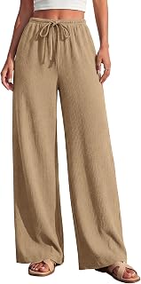 PRETTYGARDEN Women's Summer Wide Leg Pants Elastic Waist Lightweight Casual Flowy Palazzo Lounge Trousers with Pockets