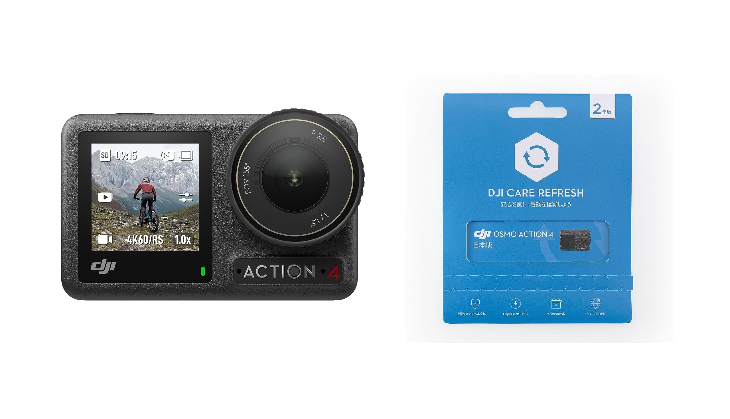 DJI Action Camera Osmo Action 4 Standard Combo + CareRefresh 2-Year Version, 4K/