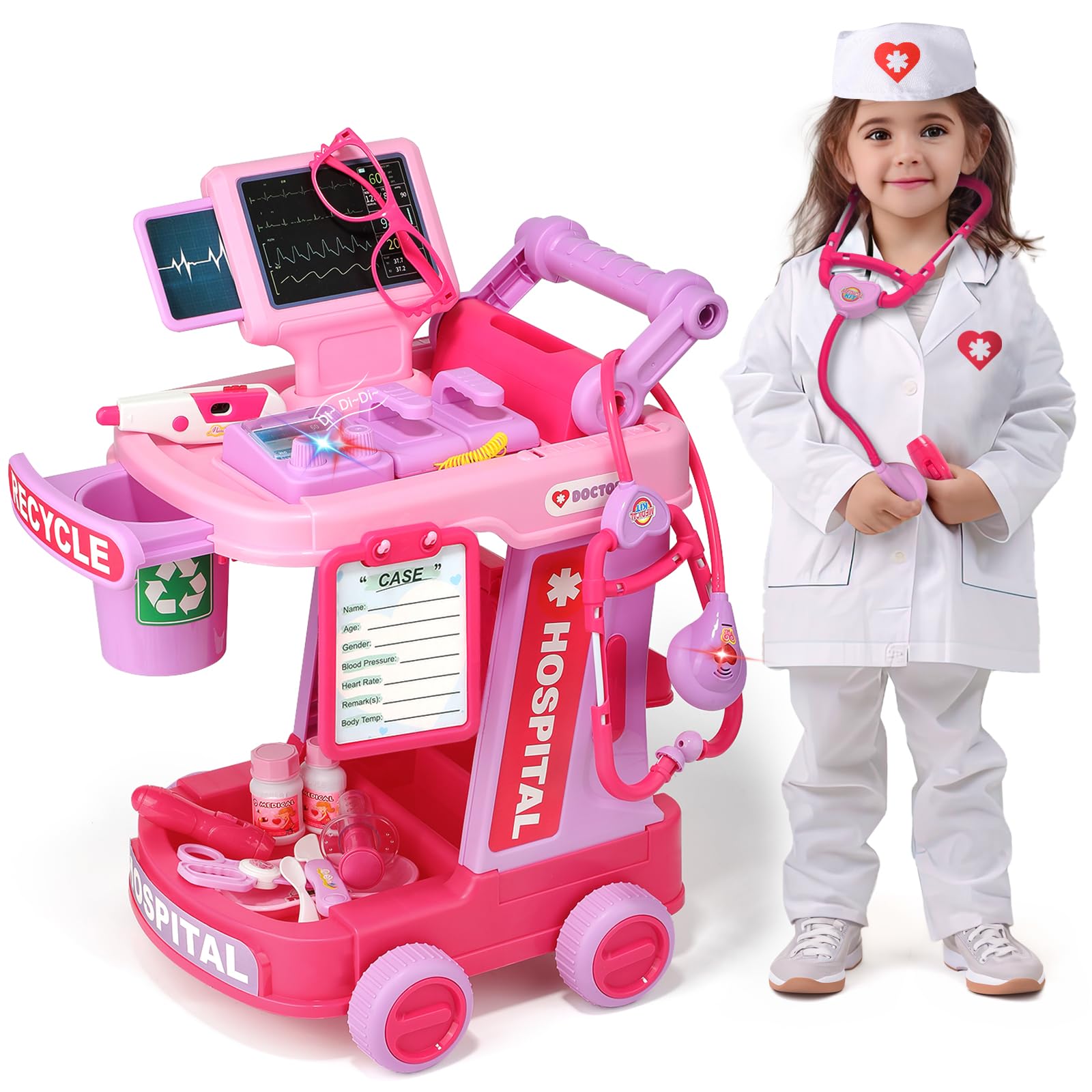 Liberry Toddlers Doctor Kit Toy for Girls Boys Ages 2 3 4 5, Pink | Kids Doctor 