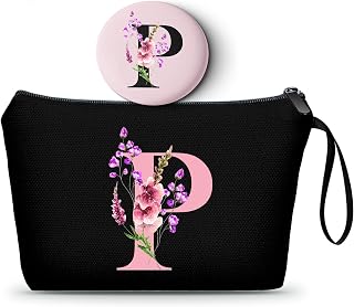 SEAMOON A-Z Womens Birthday Gifts, Initial Cute Makeup Bag with Mirror, P