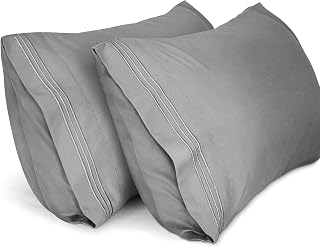 Lirex Pillow Cases Queen Size 2 Pack,1800 Thread Count Embroidered Soft Brushed Microfiber Pillowcases,Grey