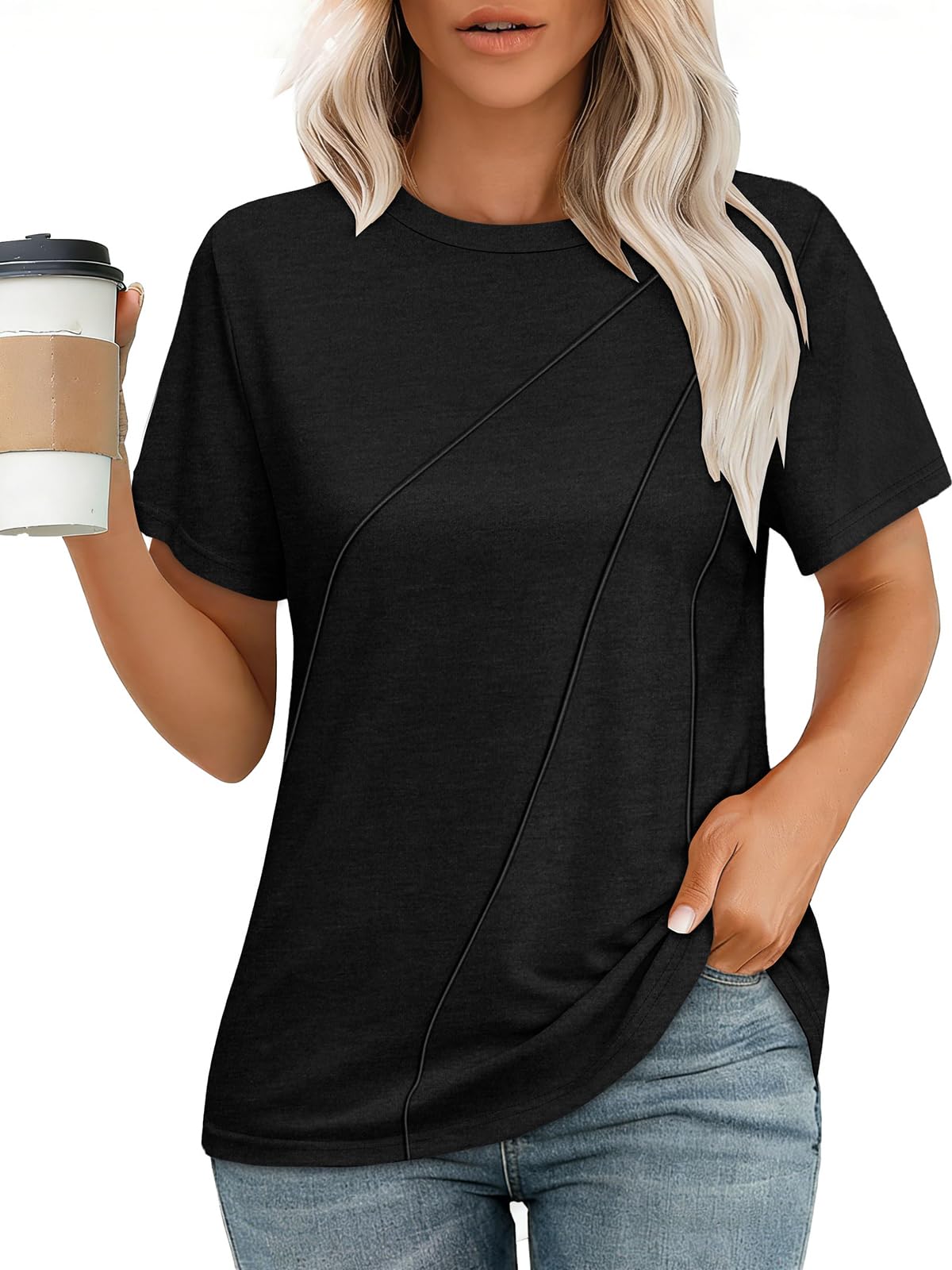 JOELLYUS Womens Summer Tops Casual Short Sleeve Shirts Crewneck Cute Trendy Tuni