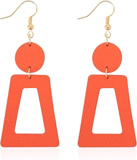 KINIVA Leather Dangle Earrings for Women Trendy, Lightweight Leaf Circle Lightning Earrings Drop, Jewelry Gifts for Women