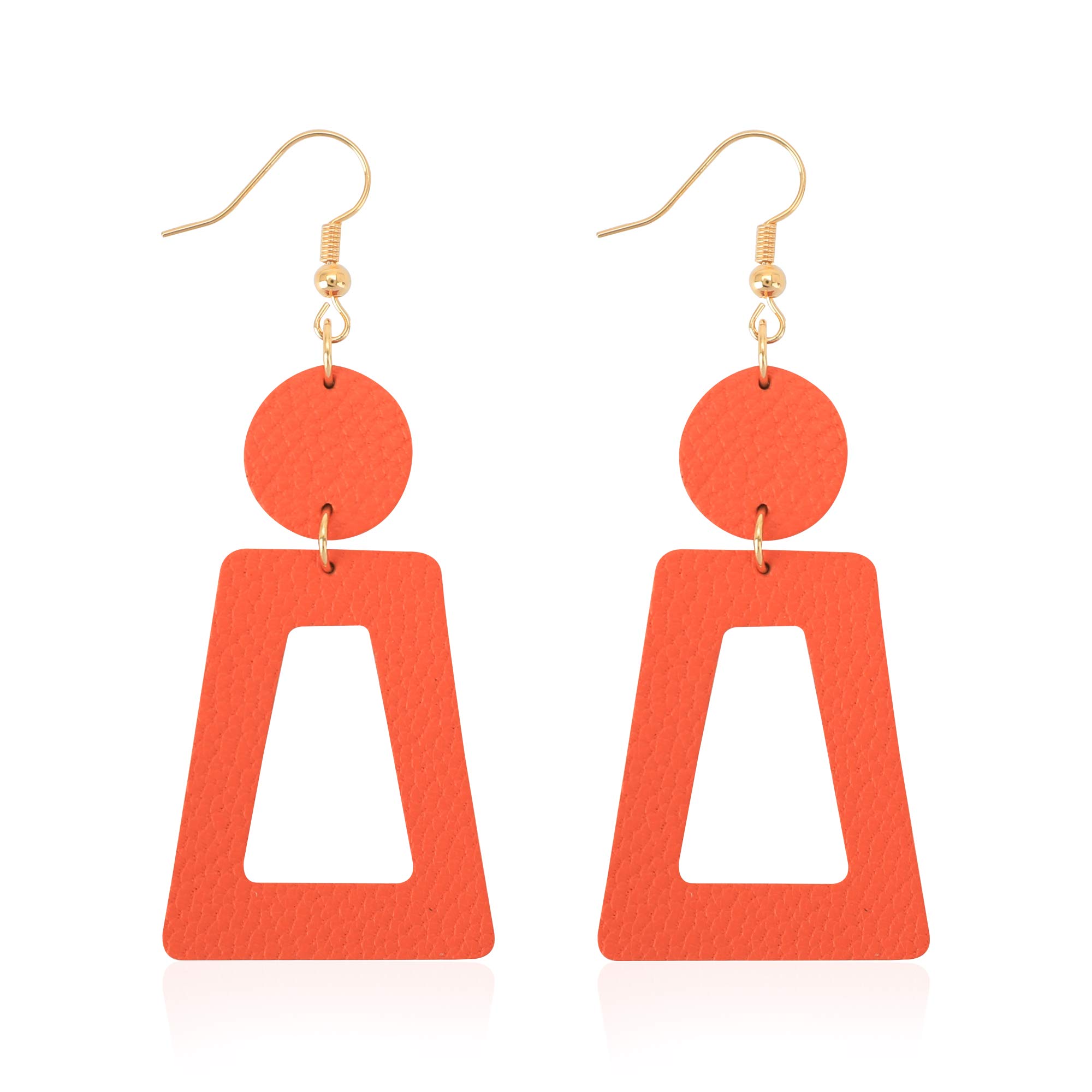 KINIVA Leather Dangle Earrings for Women Trendy, Lightweight Leaf Circle Lightni